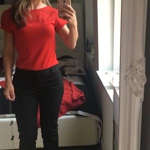 Express red partially sheer blouse